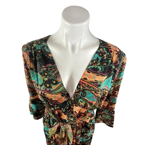 Paisley Multi Colored Midi V Neck Tie waist Dress - Picture 3 of 14